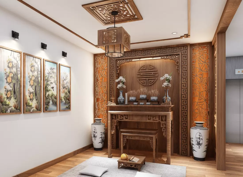 trần thạch cao phòng thờ đẹp